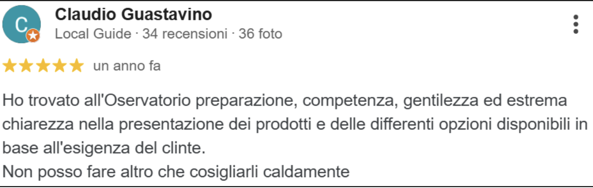 Recensione Google di Claudio Guastavino