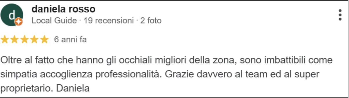 Recensione Google di Daniela Rosso